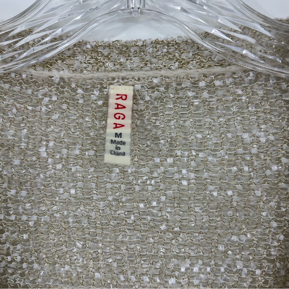 Raga Metallic Button Down Cardigan Sweater Beige Size Medium - Picture 6 of 7